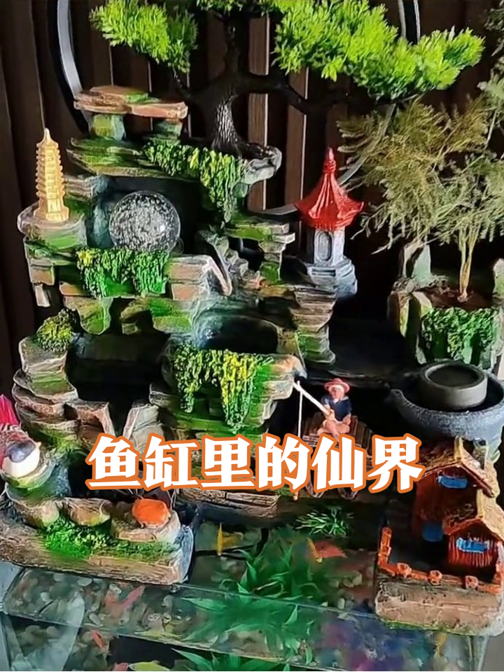 鱼缸内卷现场:假山流水带凉亭,小鱼住得比我好!
