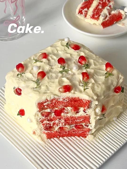 免抹面复古玫瑰石榴奶油蛋糕 做法超简单