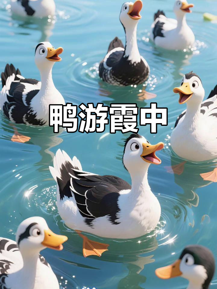 鸭与霞共舞,画面生动有趣,绕口令妙趣横生