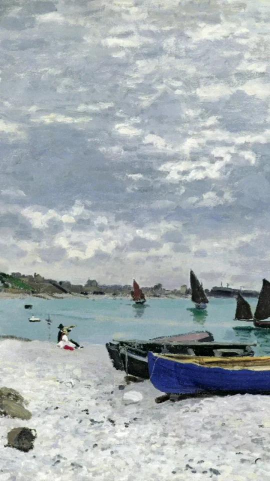 「克劳德莫奈 Claude Monet 油画风景《圣阿德莱斯的海滩》」《圣阿德莱斯的海滩》