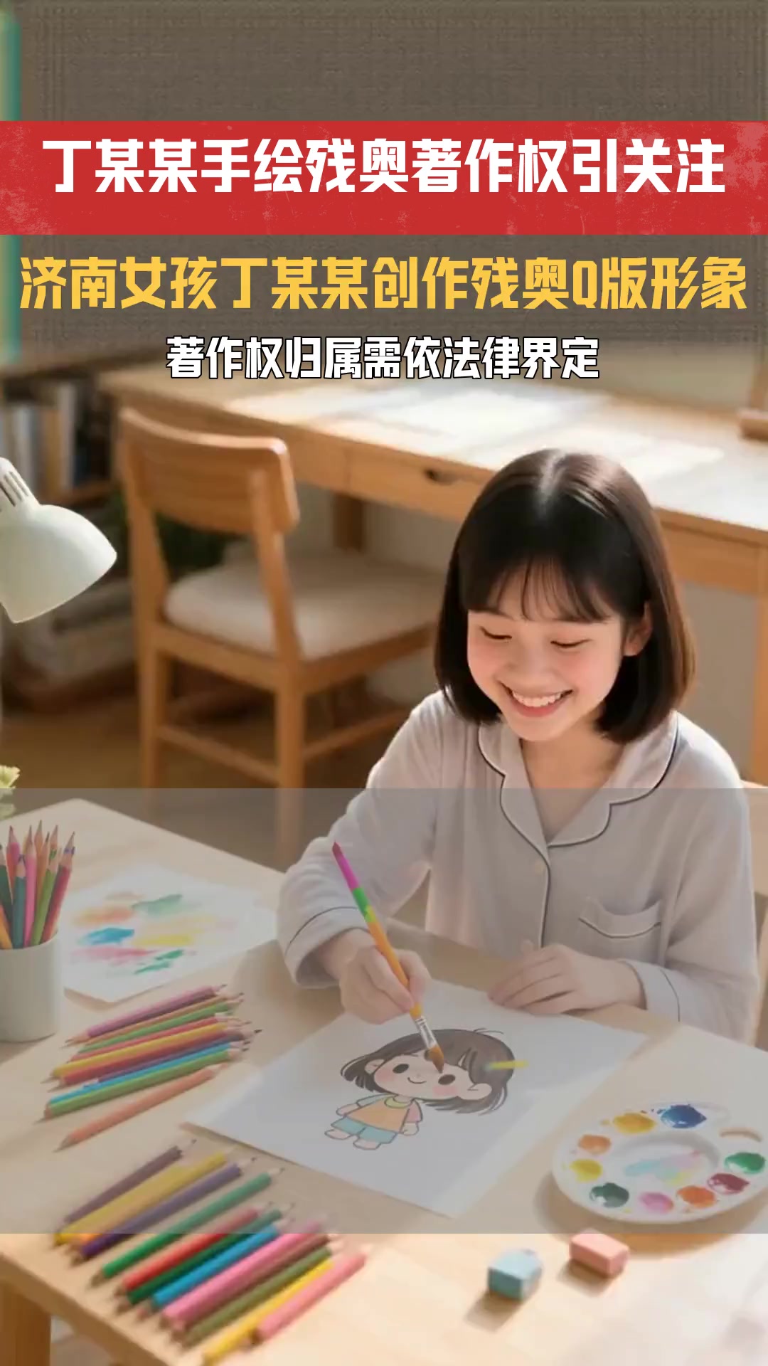 济南女孩丁某某手绘残奥健儿Q版形象 其作品著作权归属如何界定