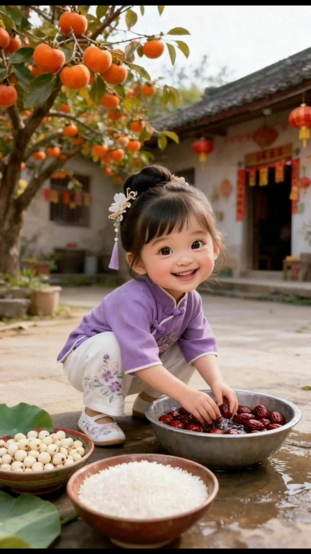 给奶奶做碗腊八粥#抖音玩法合伙人计划 #萌娃表情包 #作品分享 #乡村美食 #快来看看