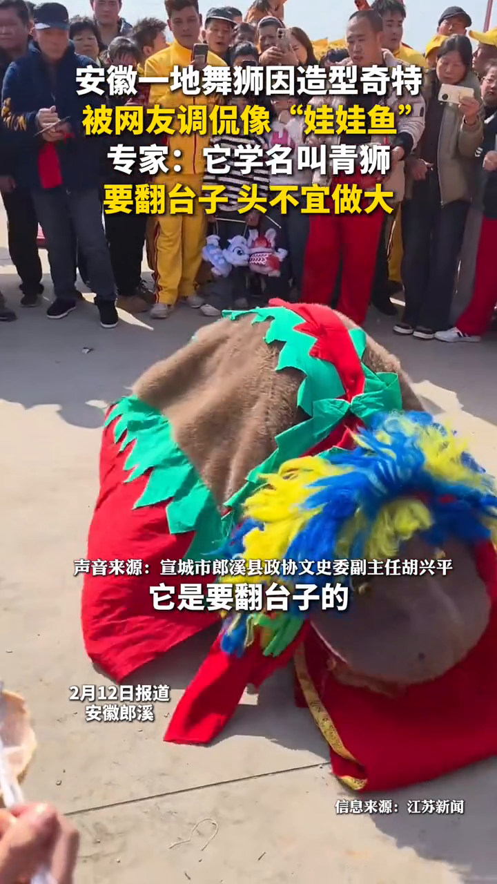安徽一地舞狮因造型奇特,被网友调侃像“娃娃鱼”