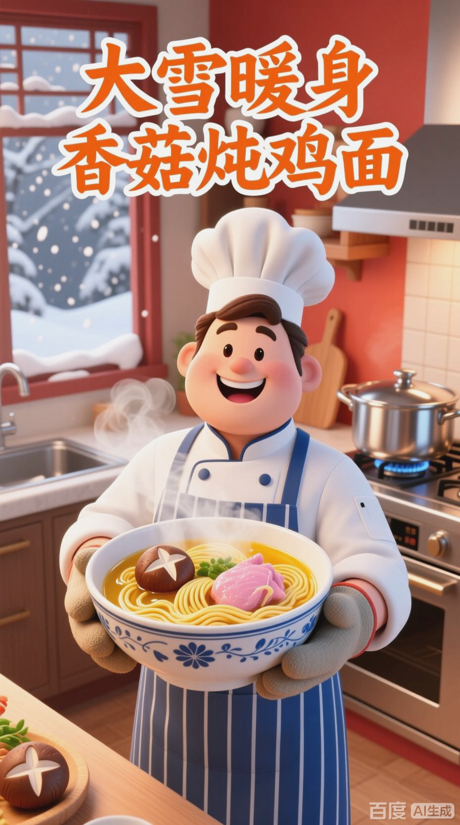 大雪香菇炖鸡面,营养又美味
