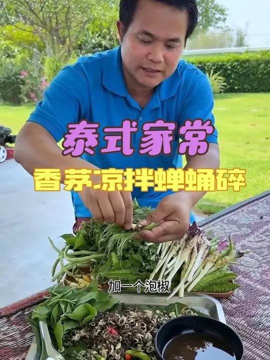 新鲜蔬菜香茅凉拌蚕蛹碎 #泰国大叔#泰国美食#内容启发搜索 #全民任务#种草激励计划