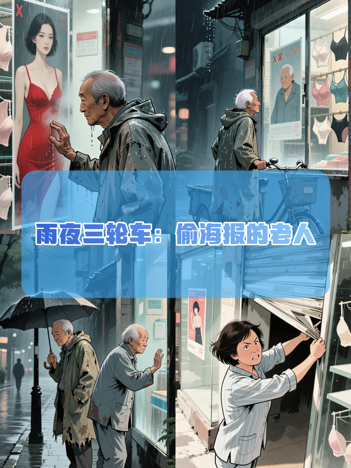 老人雨夜骑三轮偷女性内衣海报,店主:不知道拿走能有什么用
