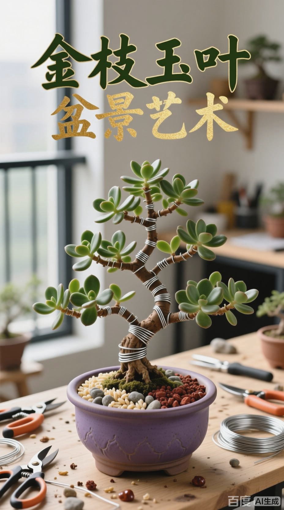 多肉金枝玉叶，盆景艺术之美