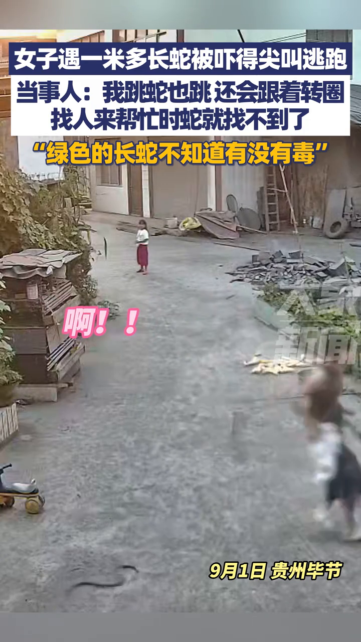 女子院内遇一米多长蛇被吓得尖叫逃跑,当事人:我跳蛇也跳