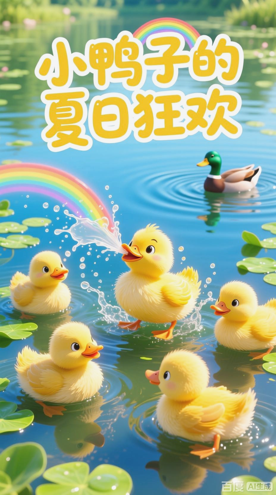 小鸭子的湖中嬉戏