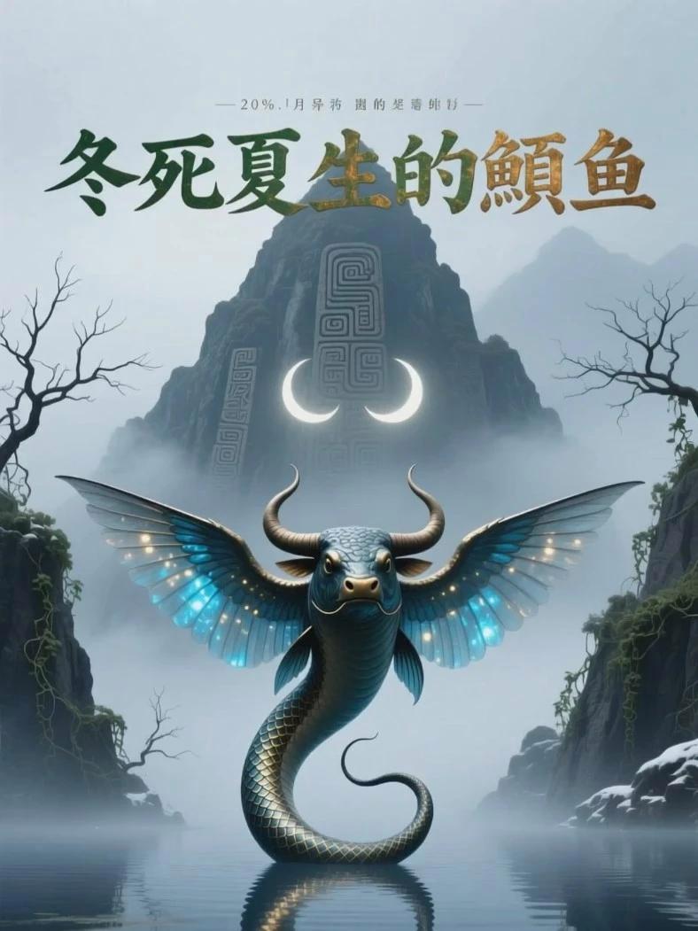 鯥鱼（南山经）：形如牛，蛇尾有翼，冬死而夏生 山海经 异兽 神话传说 鯥鱼