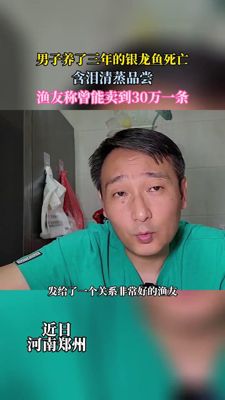 近日,河南郑州。男子养了三年的银龙鱼死亡,含泪清蒸品尝,渔友称曾能卖到30万一条