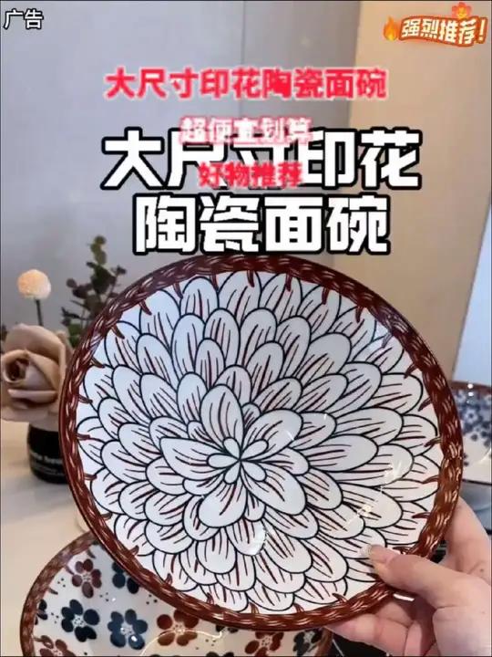 4只装8英寸藤编面碗家用陶瓷釉下彩ins风饭碗汤碗加厚防烫大碗陶瓷碗碗盘餐具碗m