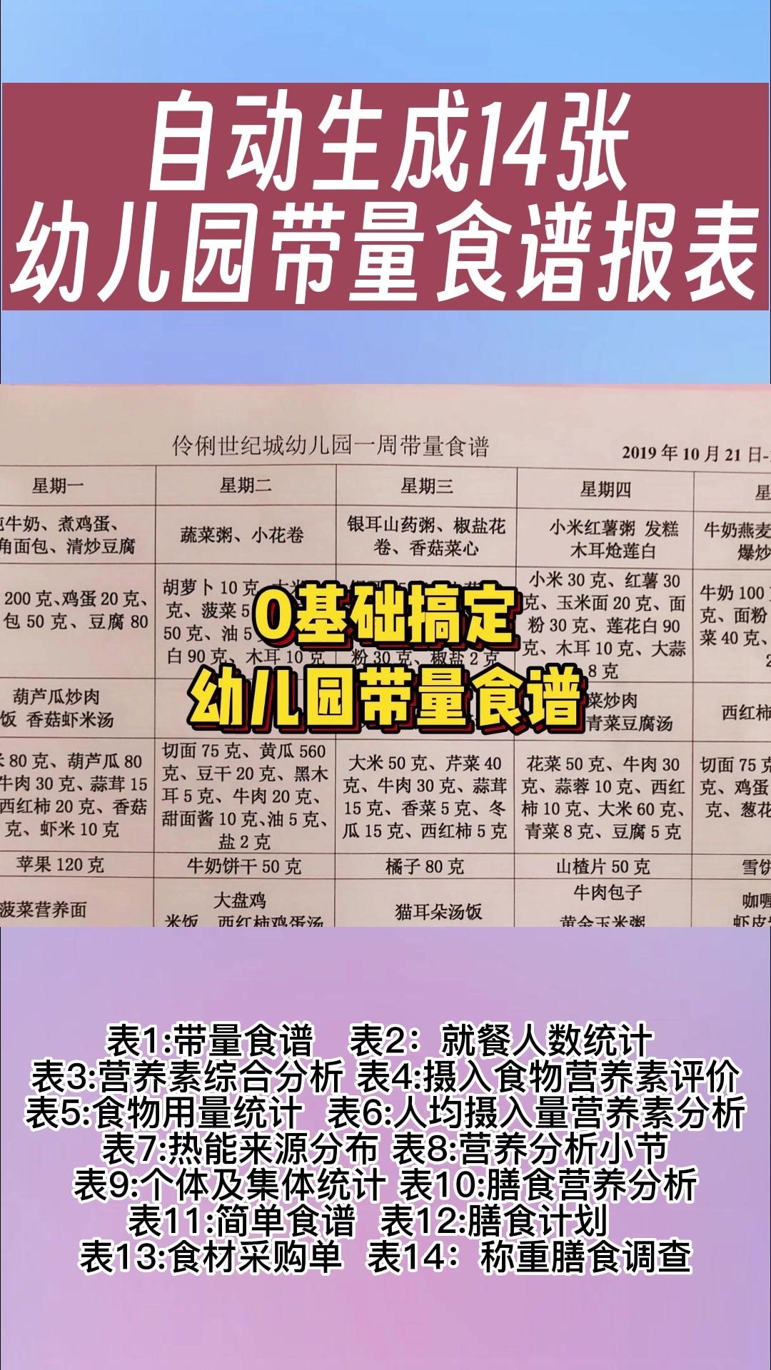 0基础搞定幼儿园带量食谱