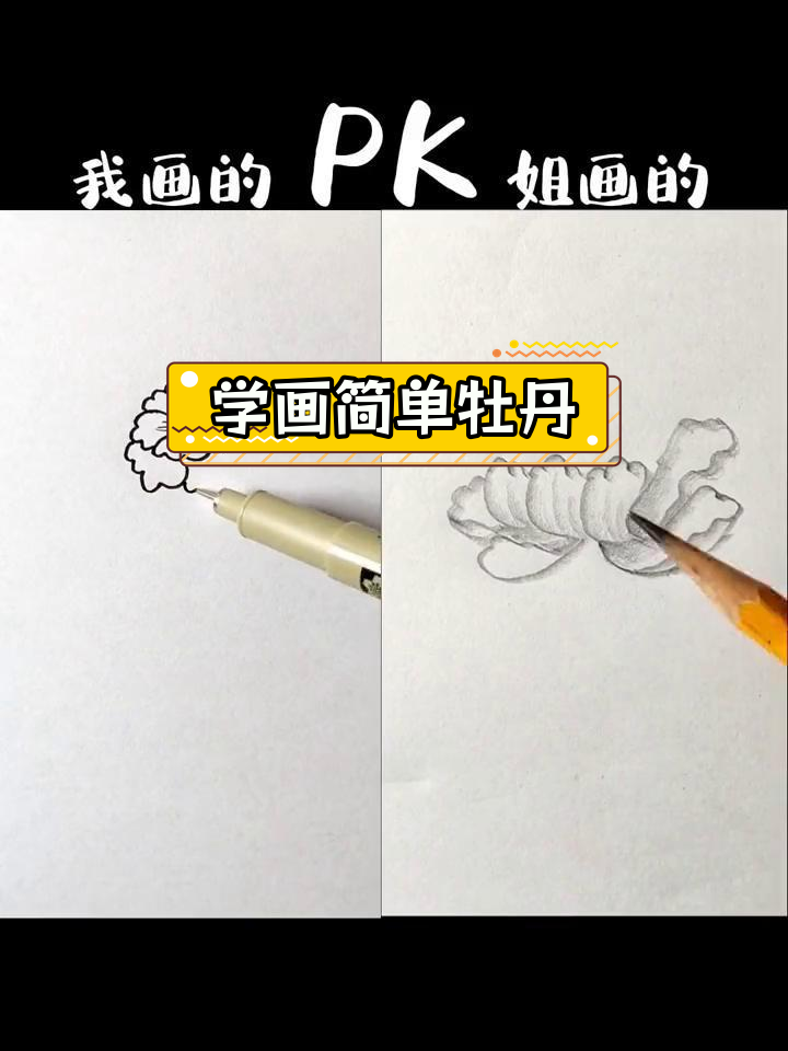 简笔画牡丹,谁画得更好?