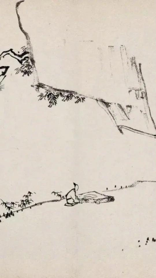 陈少梅 山水画小品高士泛舟行旅山居钓鱼图