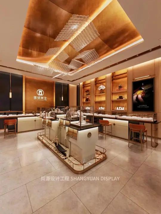 徽派中式元素和黄金珠宝店铺的完美融合 安徽45平方徽派中式黄金珠宝店铺设计 珠宝店设计 商
