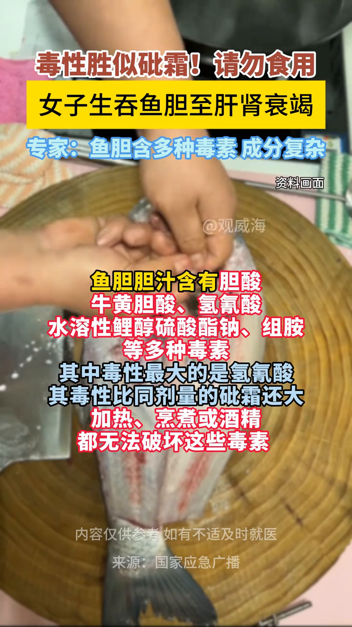毒性胜似砒霜!女子生吞鱼胆至肝肾衰竭