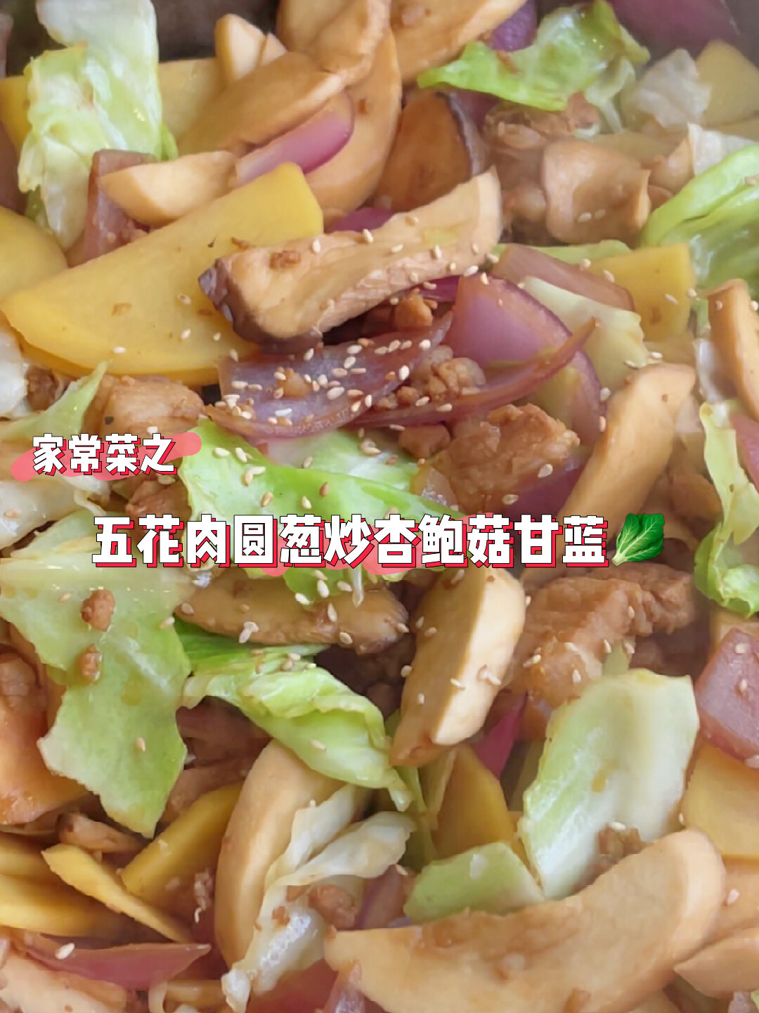 美食五花肉炒圆葱爆炒甘蓝下饭菜家常菜