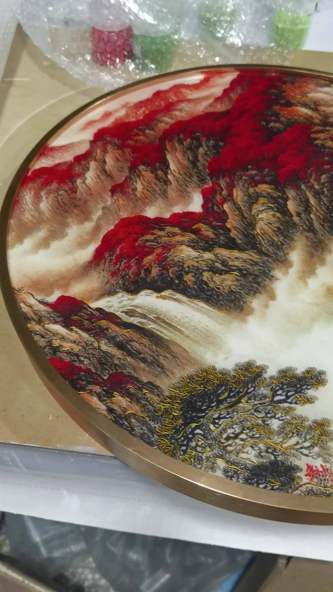 鸿运当头客厅挂画 掐丝珐琅 山水画 背景墙 装饰画