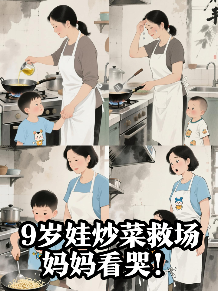 9岁小宝暑假帮妈妈炒菜,一句话让全网破防!