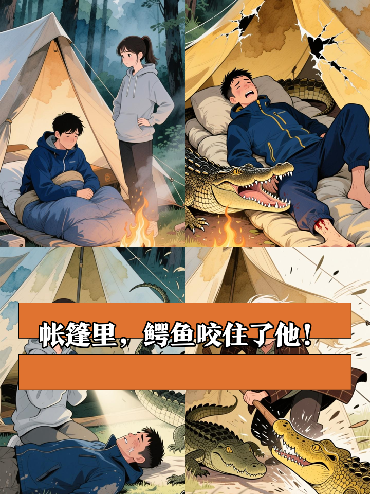 露营夜鳄鱼突袭,他竟因裤子着火被咬!