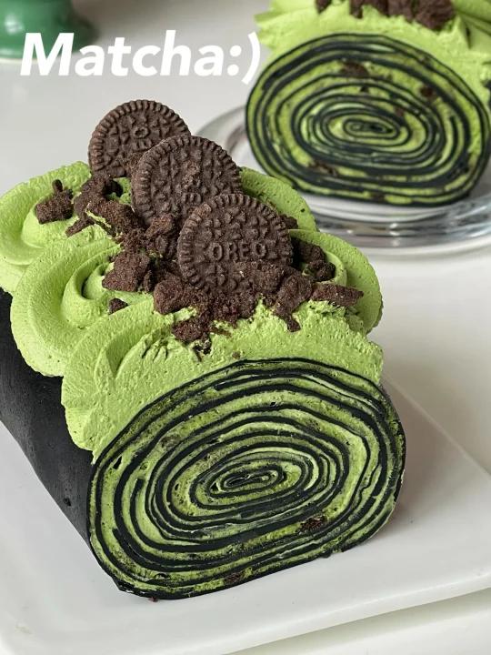 免烤箱甜品酷黑抹茶奥利奥千层蛋糕卷