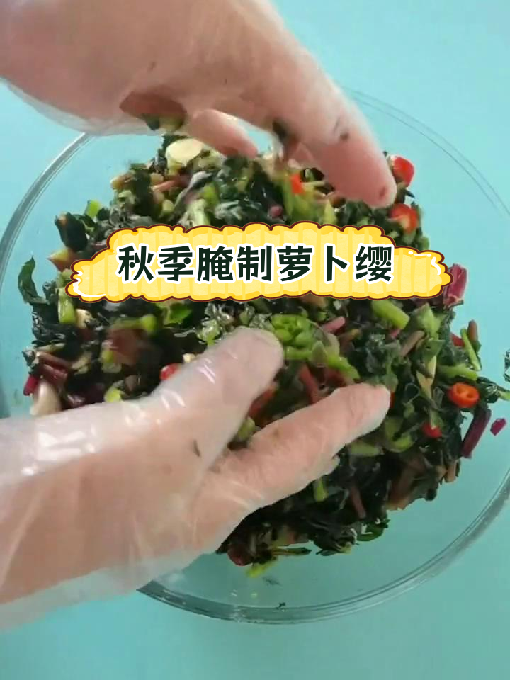 秋冬必备萝卜缨咸菜,腌好炖豆腐更美味
