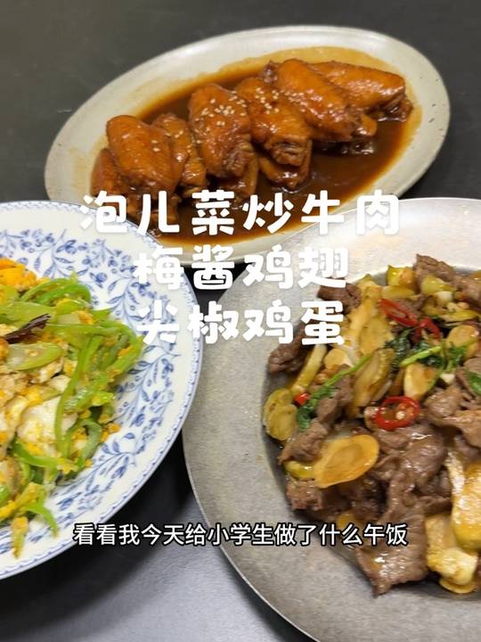 小学生爱吃的梅酱鸡翅与酸辣泡儿菜炒牛肉，下饭参考