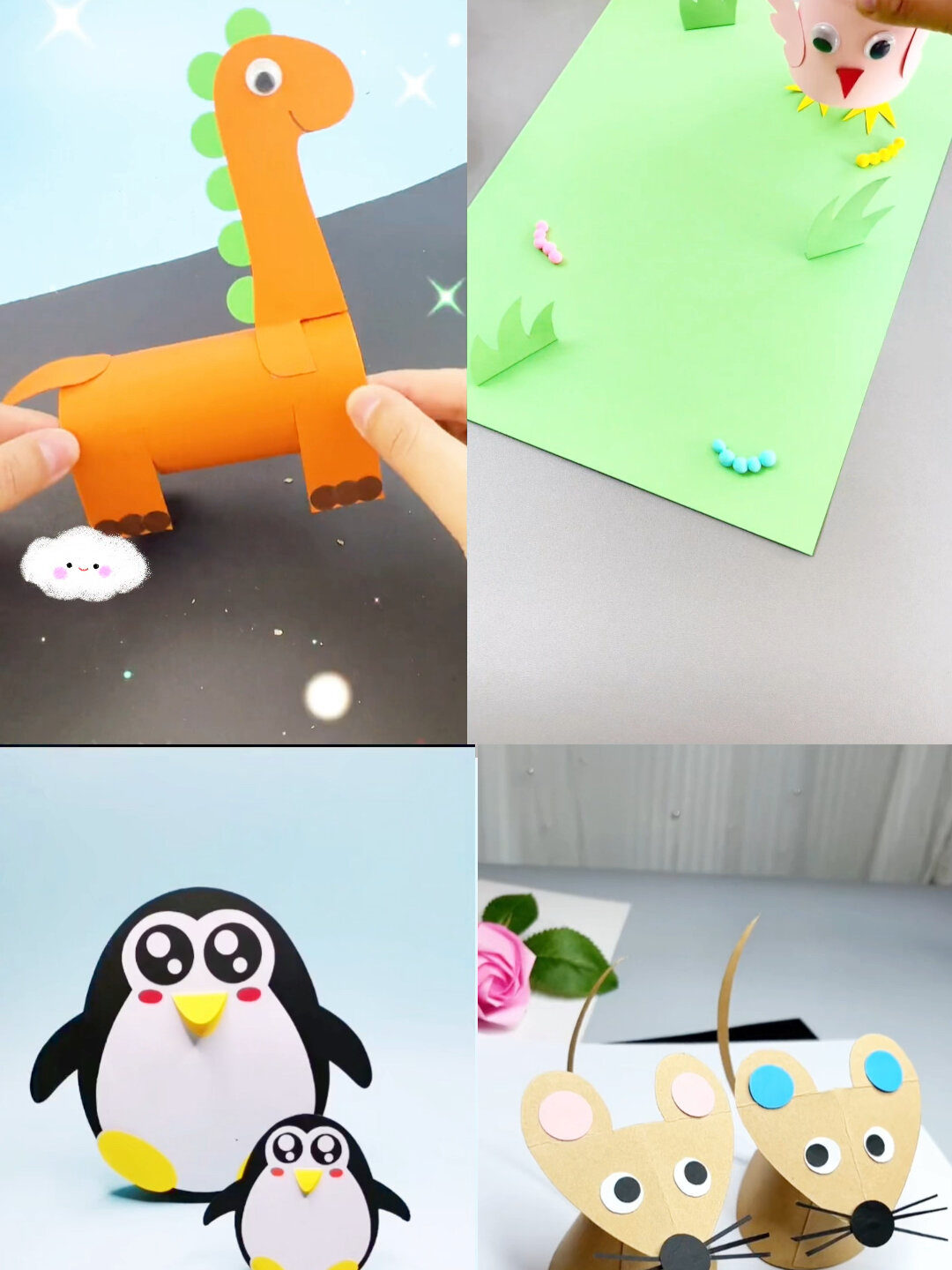 幼儿园手工小老鼠企鹅马小鸡变废为宝玩具