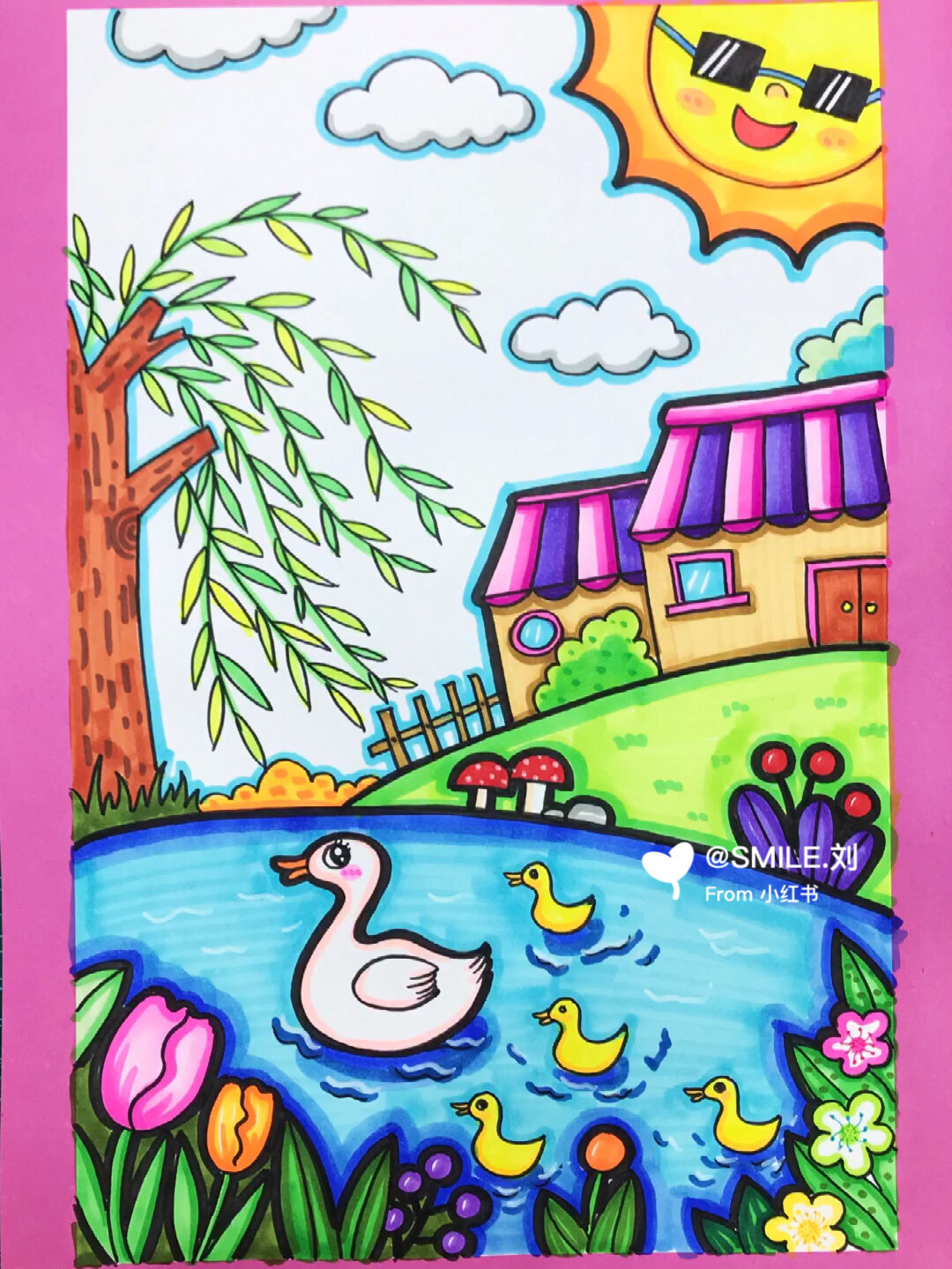 春江水暖鸭先知/春天主题儿童画/幼儿园绘画