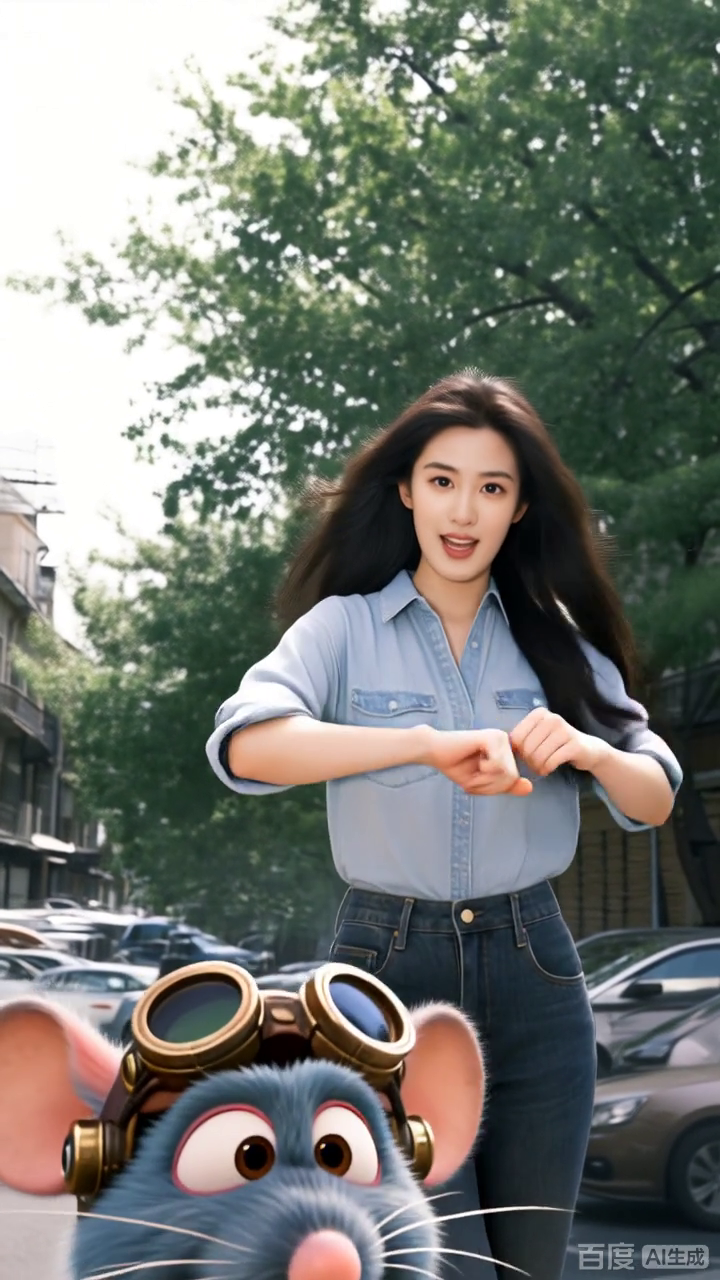 牛仔少女遇卡通鼠