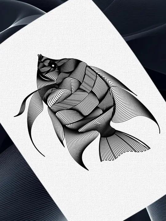 唯美蝶鱼线条画,大吉大利今晚煮海鱼。我的手 视觉效果