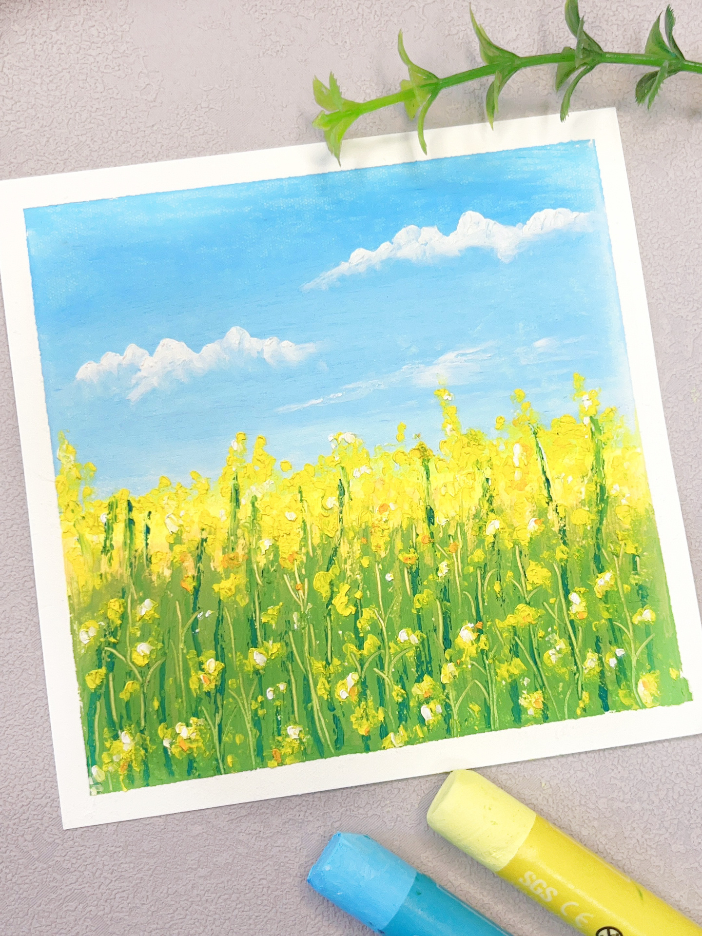新手油画棒|小清新油菜花(视频教程)