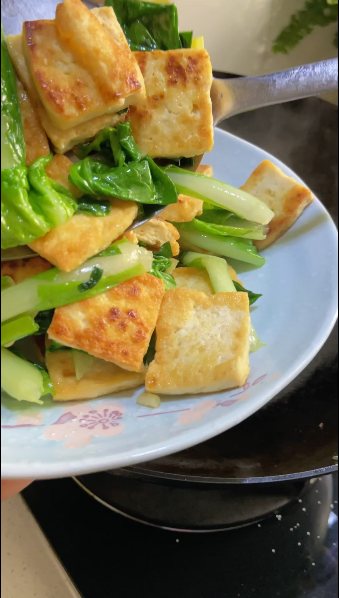 简单炒个豆腐炒青菜吧