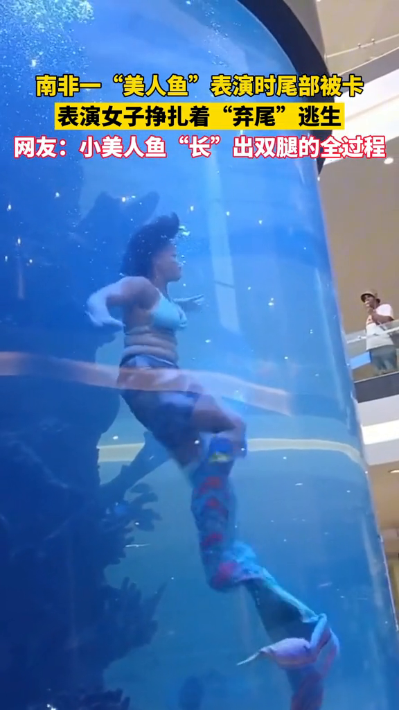 惊险一幕!南非“美人鱼”演出服装被礁石卡住,果断“弃尾逃生”