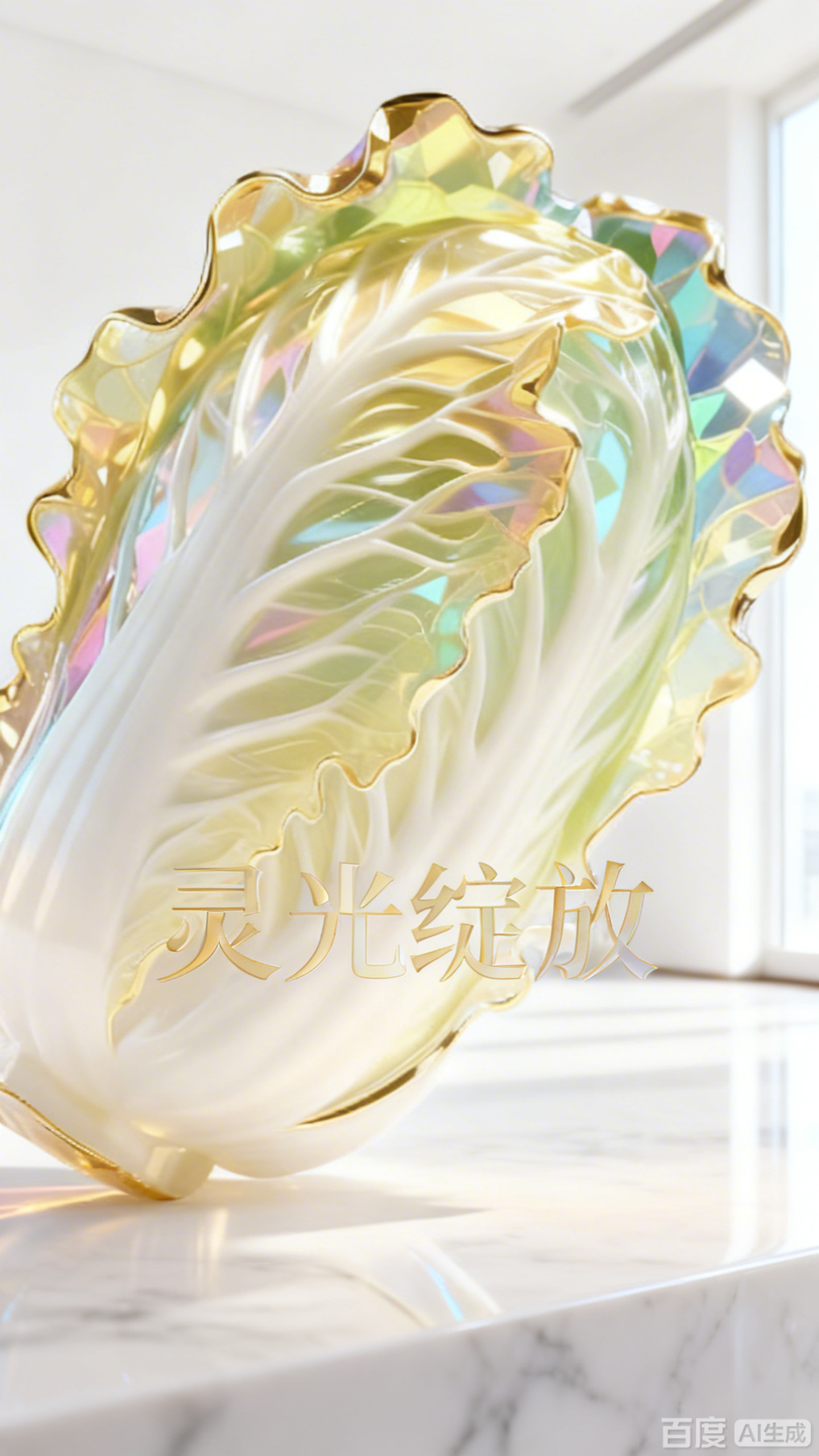 超写实水晶金边白菜艺术品