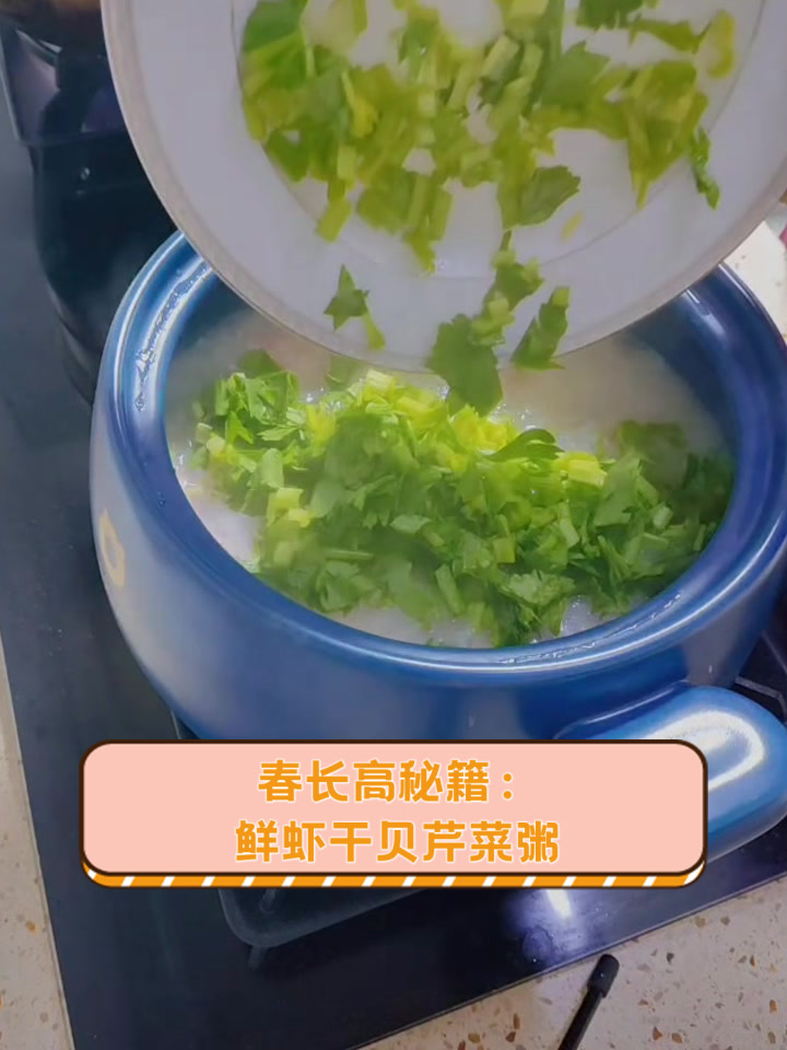 春长高秘籍：鲜虾干贝芹菜粥