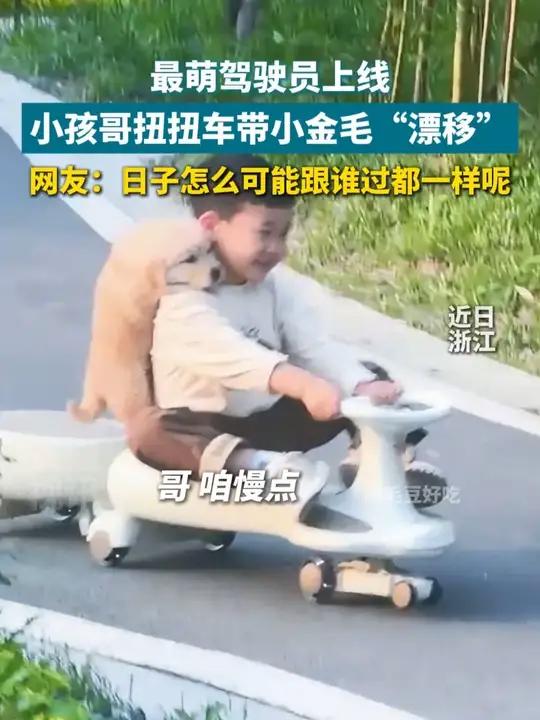 最萌驾驶员上线 小孩哥扭扭车带小金毛“漂移”网友:日子怎么可能跟谁过都一样呢小鸡毛扭扭车漂