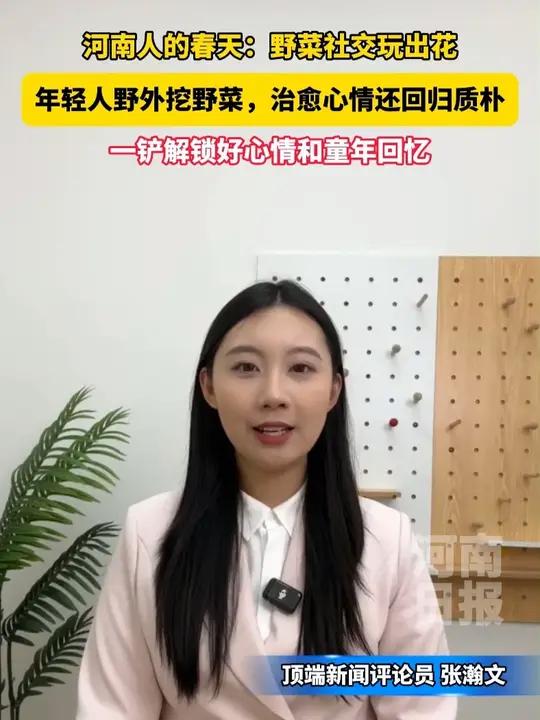 河南人的春天，野菜社交玩出花。年轻人野外挖野菜，治愈心情还回归质朴，一铲解锁好心情和童年回