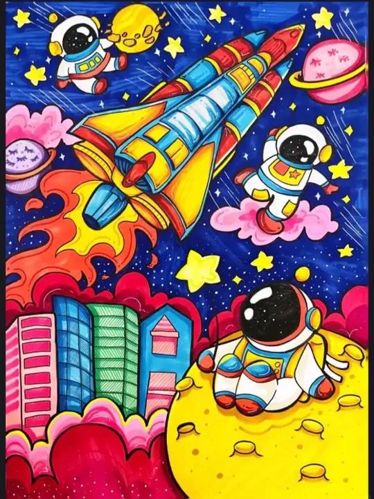 航天航空主题画科幻画 致敬航天梦!熊猫杯科幻主题绘画大赛获奖作品 航天航空主题画 科幻主题