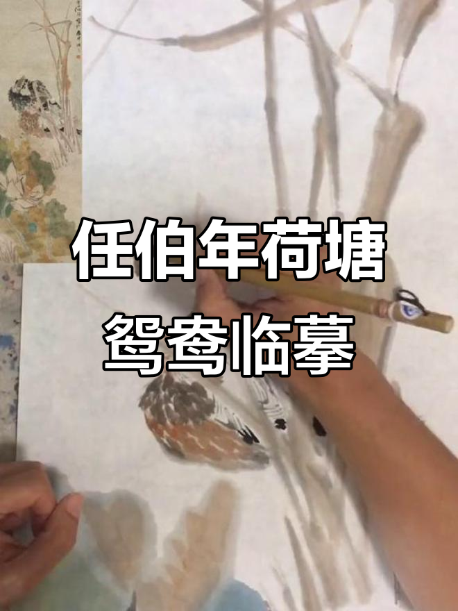 临摹任伯年荷塘鸳鸯,水墨写意中的古都风情