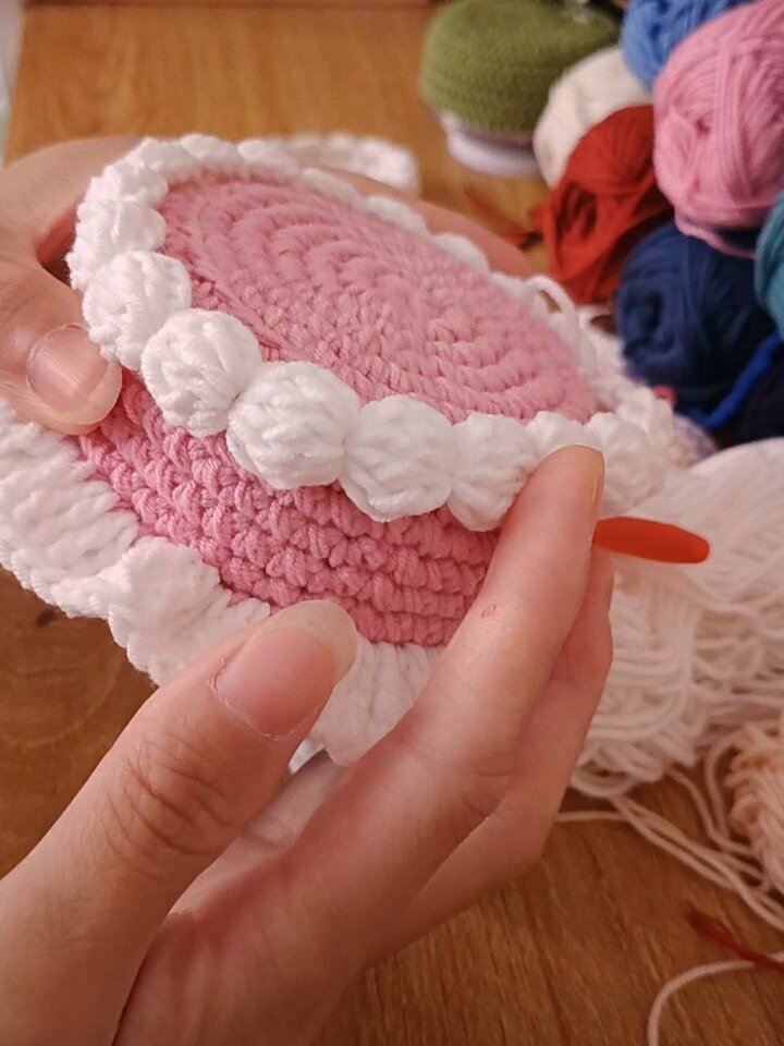 钩针编织生日蛋糕奶油部分视频教程