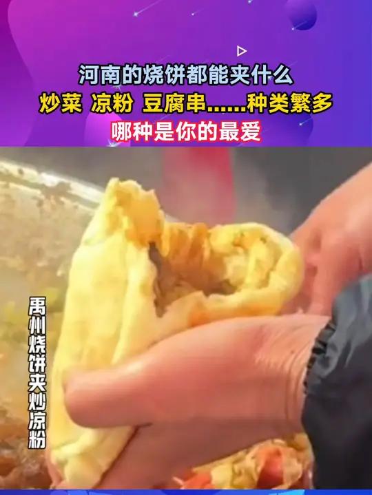河南的烧饼都能夹什么 炒菜 凉粉 豆腐串……种类繁多 哪种是你的最爱