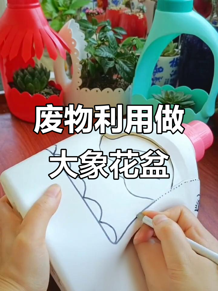 用废洗衣液瓶做可爱大象花盆,简单又省钱!