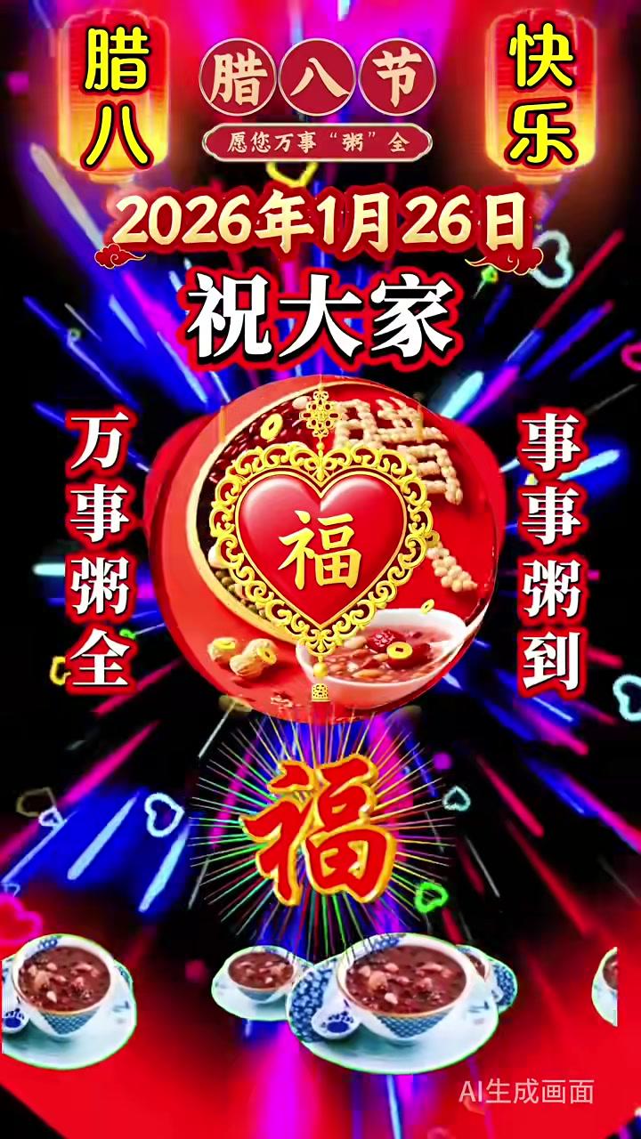 1月26日早安！腊八粥香暖心头，岁岁安康无忧愁；儿女孝顺添福寿，阖家团圆乐悠悠！一碗腊八粥