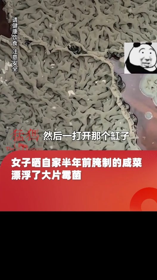 女子晒自家半年前腌制的咸菜,漂浮了大片霉菌