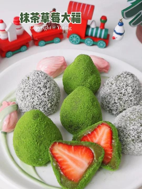 鲜甜多汁抹茶草莓大福圣诞氛围感拉满