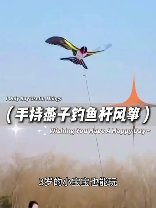 春天来了,带宝贝去放风筝了!这款钓鱼竿风筝,无风有风都能飞起来,卡通图案,孩子玩得可开心啦