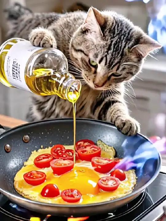 可爱的小猫咪做番茄炒蛋!会做饭的猫喵大厨puff内容启发搜索