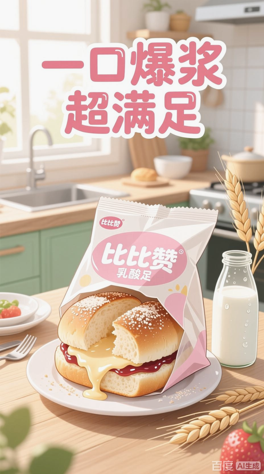 比比赞乳酸菌小口袋面包,一口爆浆
